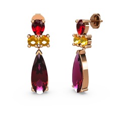 Şana Damla Küpe - Rodolit garnet, garnet ve sitrin 14 ayar rose altın küpe #9pagdj