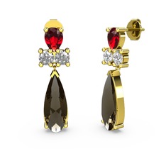 Şana Damla Küpe - Dumanlı kuvars, garnet ve beyaz zirkon 14 ayar altın küpe #9rvxyx