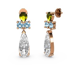 Swarovski, peridot ve akuamarin 18 ayar rose altın küpe