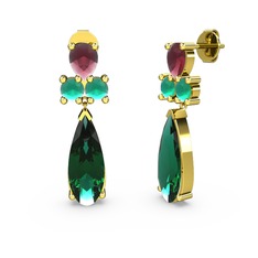 Şana Damla Küpe - Yeşil kuvars, kök yakut ve kök zümrüt 14 ayar altın küpe #abwlz6