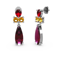 Şana Damla Küpe - Rodolit garnet, garnet ve sitrin 18 ayar beyaz altın küpe #aflj0e