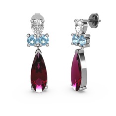 Şana Damla Küpe - Rodolit garnet, swarovski ve akuamarin 925 ayar gümüş küpe #ajnnnf