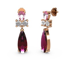 Şana Damla Küpe - Rodolit garnet, pembe kuvars ve beyaz zirkon 18 ayar rose altın küpe #al83jo