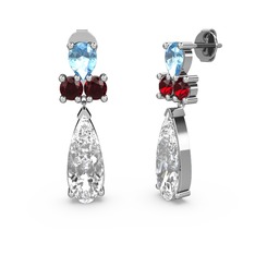 Şana Damla Küpe - Swarovski, akuamarin ve garnet 18 ayar beyaz altın küpe #astztf