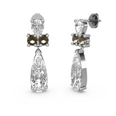 Beyaz zirkon ve dumanlı kuvars 18 ayar beyaz altın küpe