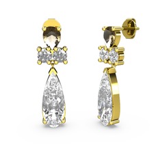 Şana Damla Küpe - Swarovski ve dumanlı kuvars 8 ayar altın küpe #b27dop