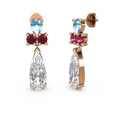 Swarovski, akuamarin ve rodolit garnet 8 ayar rose altın küpe