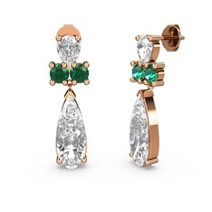 Swarovski, beyaz zirkon ve yeşil kuvars 18 ayar rose altın küpe