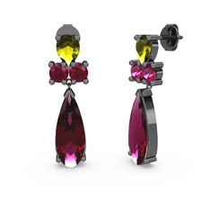 Şana Damla Küpe - Rodolit garnet ve peridot 925 ayar siyah rodyum kaplama gümüş küpe #bzagdd