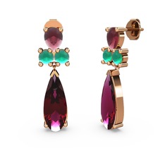 Rodolit garnet, kök yakut ve kök zümrüt 8 ayar rose altın küpe