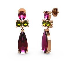 Rodolit garnet ve peridot 925 ayar rose altın kaplama gümüş küpe
