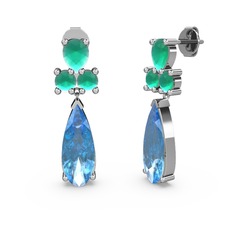 Şana Damla Küpe - Akuamarin ve kök zümrüt 18 ayar beyaz altın küpe #cht6r3