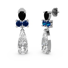 Şana Damla Küpe - Beyaz zirkon, siyah zirkon ve lab safir 18 ayar beyaz altın küpe #cljvdg