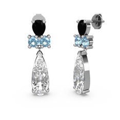Şana Damla Küpe - Beyaz zirkon, siyah zirkon ve akuamarin 8 ayar beyaz altın küpe #cpoe2w