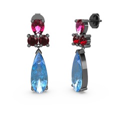 Şana Damla Küpe - Akuamarin, rodolit garnet ve garnet 925 ayar siyah rodyum kaplama gümüş küpe #d7ximd