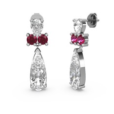 Swarovski ve rodolit garnet 18 ayar beyaz altın küpe