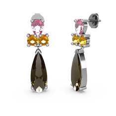 Dumanlı kuvars, pembe kuvars ve sitrin 925 ayar gümüş küpe