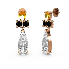 Şana Damla Küpe - Swarovski, sitrin ve siyah zirkon 14 ayar rose altın küpe #dki47a