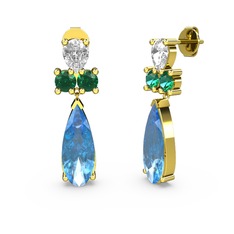 Şana Damla Küpe - Akuamarin, swarovski ve yeşil kuvars 18 ayar altın küpe #duygo0