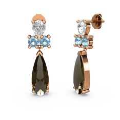 Şana Damla Küpe - Dumanlı kuvars, swarovski ve akuamarin 14 ayar rose altın küpe #dvn9kh