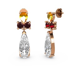 Swarovski, sitrin ve garnet 18 ayar rose altın küpe
