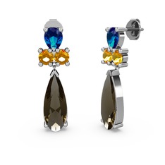 Dumanlı kuvars, lab safir ve sitrin 925 ayar gümüş küpe