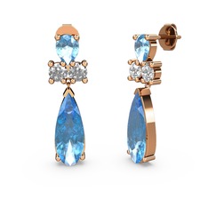 Akuamarin ve swarovski 925 ayar rose altın kaplama gümüş küpe