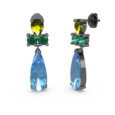 Şana Damla Küpe - Akuamarin, peridot ve yeşil kuvars 925 ayar siyah rodyum kaplama gümüş küpe #ecejul