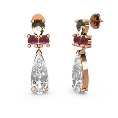 Şana Damla Küpe - Swarovski, dumanlı kuvars ve kök yakut 18 ayar rose altın küpe #enww8t