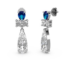 Şana Damla Küpe - Beyaz zirkon ve lab safir 18 ayar beyaz altın küpe #eo98xy