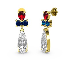 Şana Damla Küpe - Beyaz zirkon, garnet ve lab safir 925 ayar altın kaplama gümüş küpe #eoak67