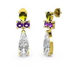 Swarovski, peridot ve ametist 18 ayar altın küpe