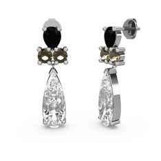 Swarovski, siyah zirkon ve dumanlı kuvars 925 ayar gümüş küpe