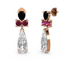 Şana Damla Küpe - Swarovski, siyah zirkon ve rodolit garnet 14 ayar rose altın küpe #ewlfq8