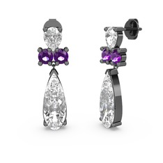 Şana Damla Küpe - Swarovski ve ametist 925 ayar siyah rodyum kaplama gümüş küpe #fi3pcr