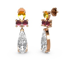 Şana Damla Küpe - Swarovski, sitrin ve kök yakut 8 ayar rose altın küpe #fmmdmq