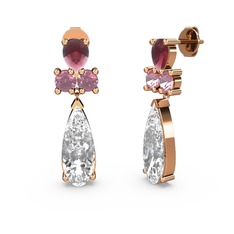 Beyaz zirkon, kök yakut ve pembe kuvars 925 ayar rose altın kaplama gümüş küpe