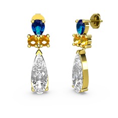 Şana Damla Küpe - Swarovski, lab safir ve sitrin 18 ayar altın küpe #fswwpb