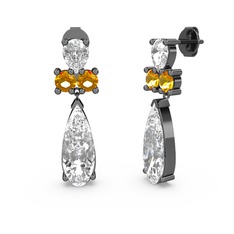 Şana Damla Küpe - Swarovski ve sitrin 925 ayar siyah rodyum kaplama gümüş küpe #g210h4