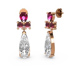 Şana Damla Küpe - Swarovski, rodolit garnet ve kök yakut 8 ayar rose altın küpe #g2cskf