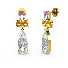 Şana Damla Küpe - Swarovski, pembe kuvars ve sitrin 18 ayar altın küpe #g50c6g
