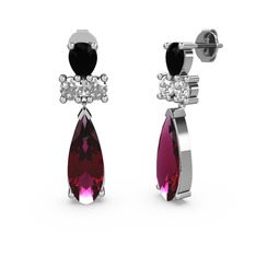 Şana Damla Küpe - Rodolit garnet, siyah zirkon ve swarovski 8 ayar beyaz altın küpe #gapnk8
