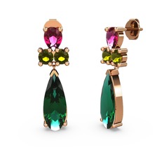 Yeşil kuvars, rodolit garnet ve peridot 8 ayar rose altın küpe