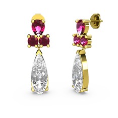 Swarovski ve rodolit garnet 8 ayar altın küpe