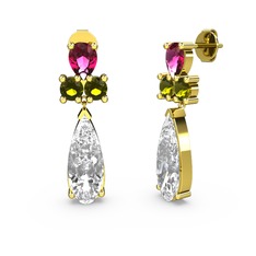 Swarovski, rodolit garnet ve peridot 925 ayar altın kaplama gümüş küpe