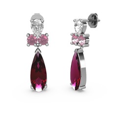 Şana Damla Küpe - Rodolit garnet, swarovski ve pembe kuvars 14 ayar beyaz altın küpe #gv9t83