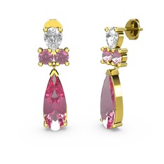 Pembe kuvars ve swarovski 18 ayar altın küpe