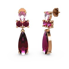 Rodolit garnet ve pembe kuvars 925 ayar rose altın kaplama gümüş küpe