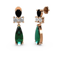 Şana Damla Küpe - Yeşil kuvars, siyah zirkon ve swarovski 8 ayar rose altın küpe #h53ra7