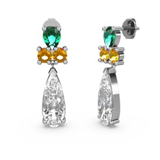 Şana Damla Küpe - Swarovski, yeşil kuvars ve sitrin 8 ayar beyaz altın küpe #h5qnwr